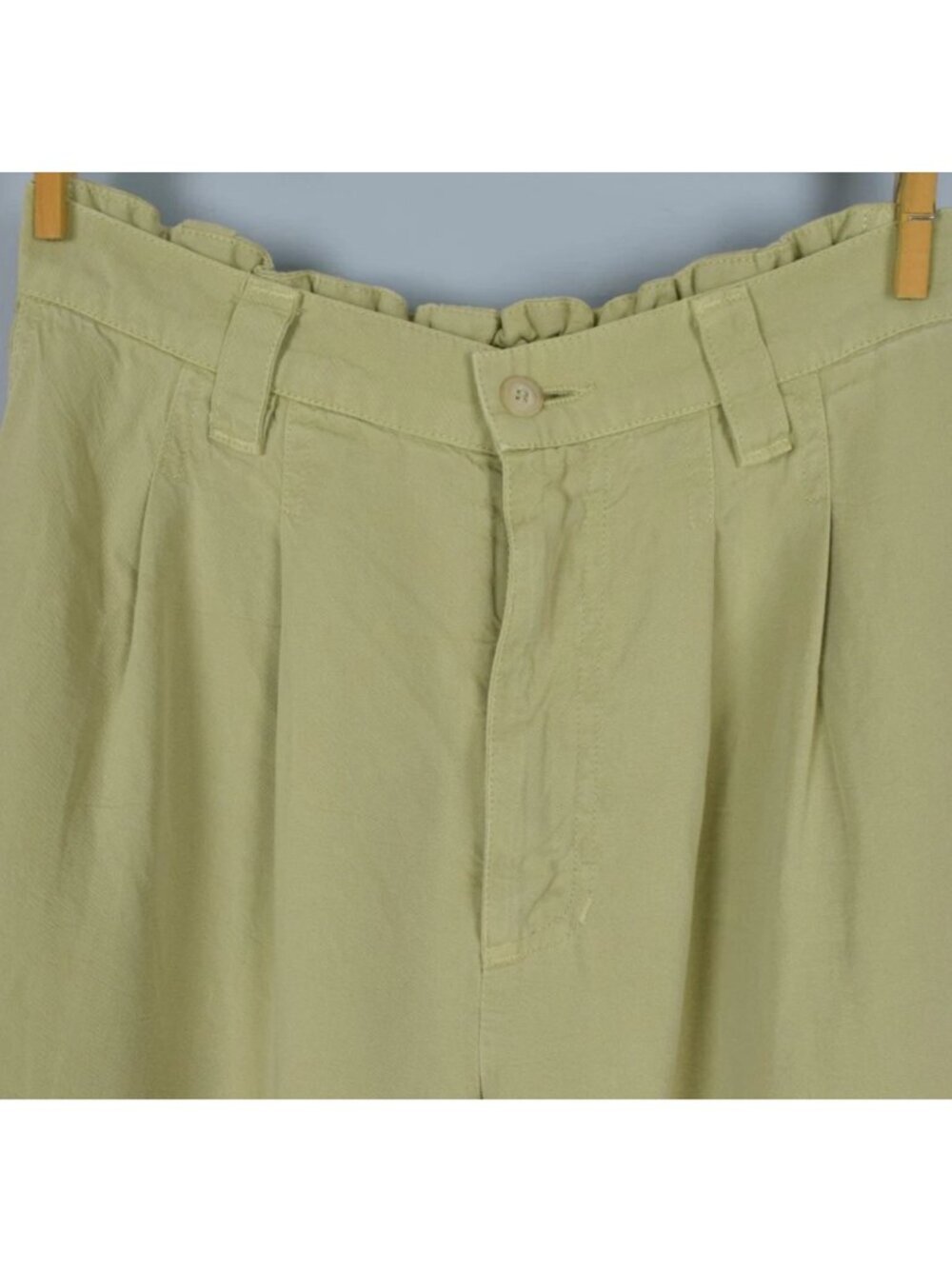 DEMOCRACY KHAKI GREEN TENCEL COTTON HIGH RISE STRAIGHT LEG PANTS - Picture 2 of 8